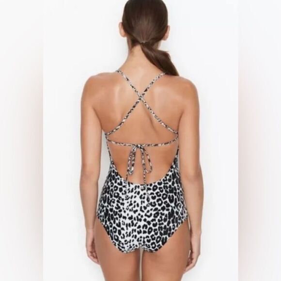 Victoria's Secret White Leopard Plunge One Piece Swim Suit S - Picture 2 of 7